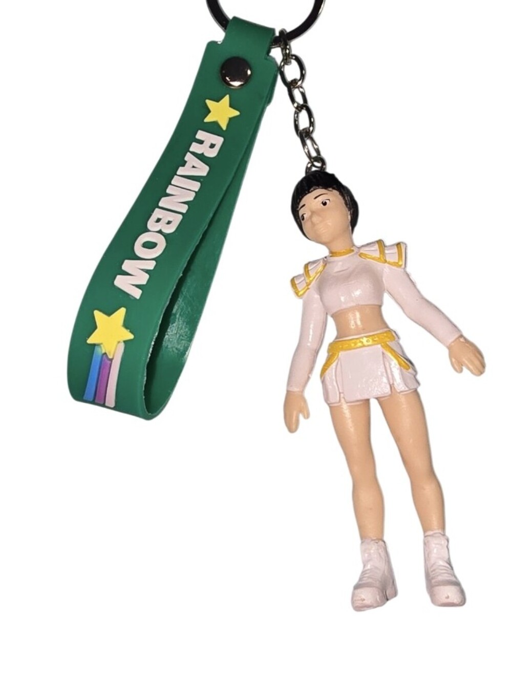 Green 'RAINBOW' Star Loop Keychain with Pink Figurine